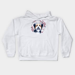 Biewer Terrier Celebrates Spring's Cherry Blossoms Splendor Kids Hoodie